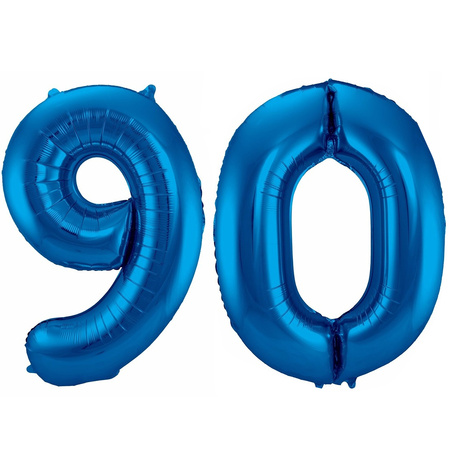 Cijfer ballonnen opblaas - Verjaardag versiering 90 jaar - 85 cm blauw