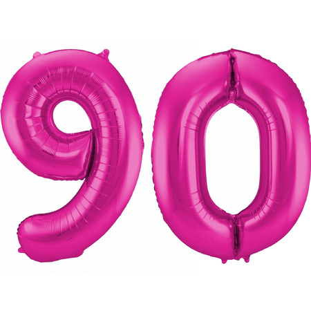 Cijfer ballonnen opblaas - Verjaardag versiering 90 jaar - 85 cm roze