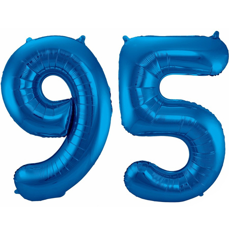 Cijfer ballonnen opblaas - Verjaardag versiering 95 jaar - 85 cm blauw