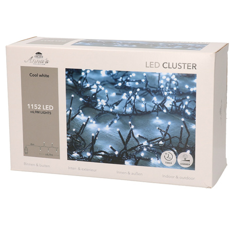 Clusterlights clear white 1152 white lights christmas lights with timer
