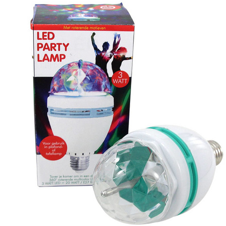 Disco lamp/light/bulb LED E27 fitting rotating with color effects