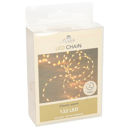 Chain copper lights LED with timer warm white 132 lights 2 meter