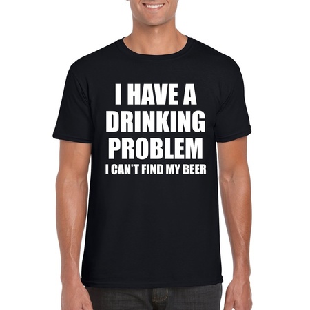 Drinking problem beer tekst t-shirt zwart heren