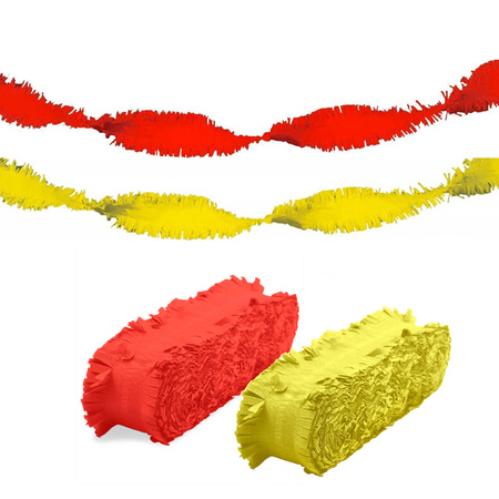 Feest versiering combi set slingers rood/geel 24 meter crepe papier