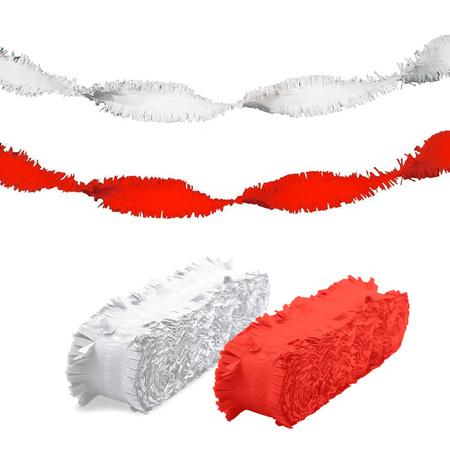 Feest versiering combi set slingers rood/wit 24 meter crepe papier