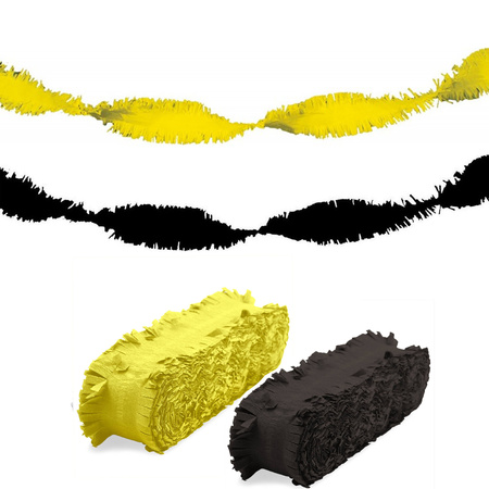 Feest versiering combi set slingers zwart/geel 24 meter crepe papier
