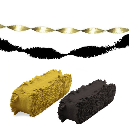 Feest versiering combi set slingers zwart/goud 24 meter crepe papier