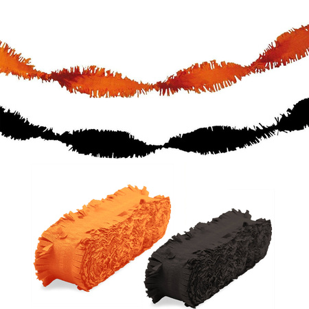 Feest versiering combi set slingers zwart/oranje 24 meter crepe papier