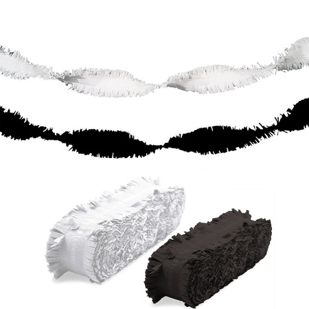 Feest versiering combi set slingers zwart/wit 24 meter crepe papier