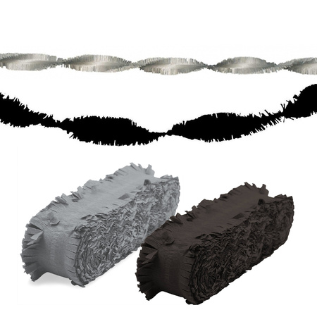 Feest versiering combi set slingers zwart/zilver 24 meter crepe papier