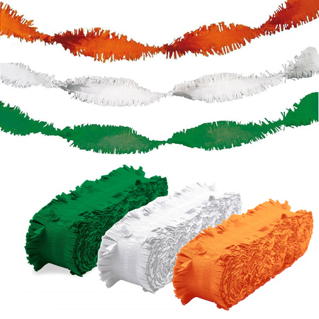 Feest versiering combi slingers oranje/wit/groen 24 meter crepe papier