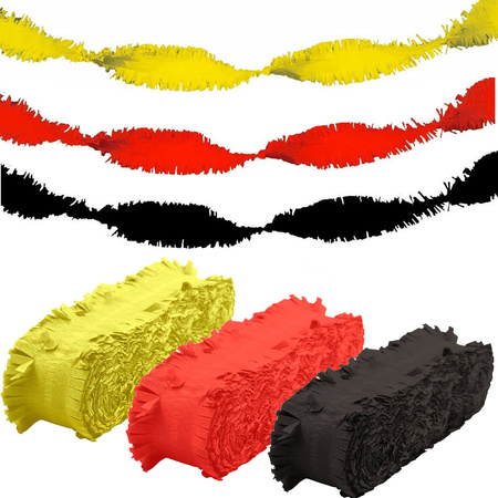 Feest versiering combi slingers rood/geel/zwart 24 meter crepe papier
