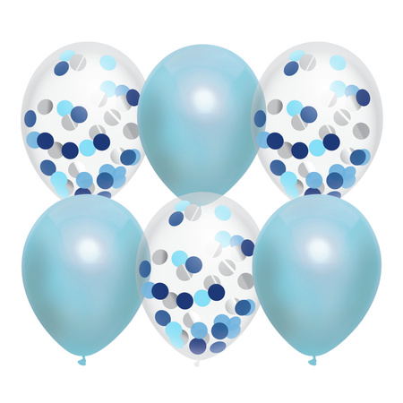 Geboorte versiering jongen - ooievaar geboorte bord - 77 cm hoog - 6x blauwe ballonnen
