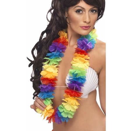 Tropical Hawaii party carnaval set - Caribbean straw hat - flowers guirlande in multi colour mix