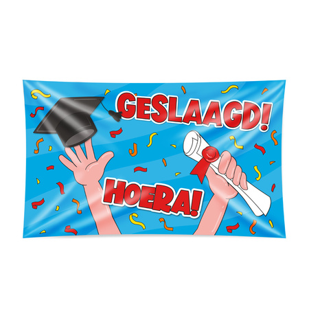 Geslaagd thema party versiering set Hoera - Grote vlag en 16x ballonnen