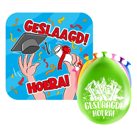 Graduation deco party set - Hoera - Cheer board 50 x 50 cm and 16x balloons
