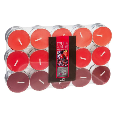 30x Scented candles/tea lights red fruits 3,5 burning hours