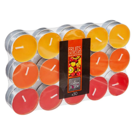 30x Scented candles/tea lights tropical fruits 3,5 burning hours