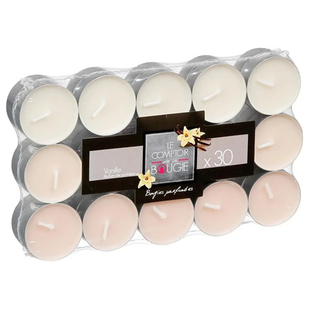 Vanilla scented candle set with 1x pillar candle and 30x tea lights 