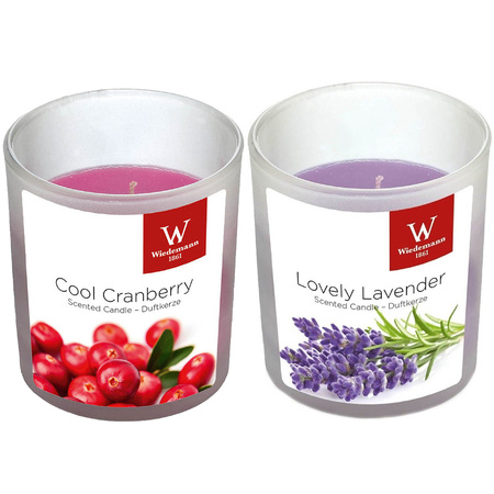 Scented candles set of 4x in holder cranberry and lavender 25 burning hours