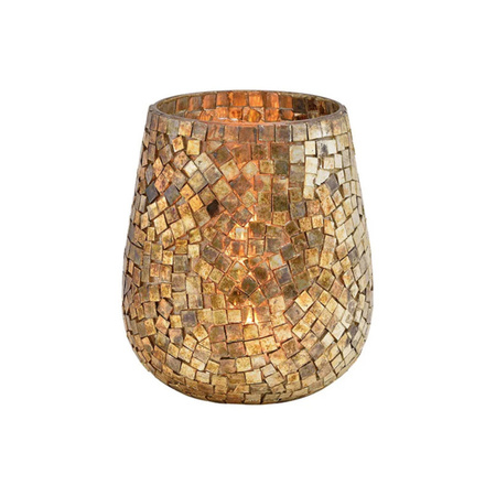 Glass design windlight/candle holder mozaik champagne gold 15 x 13 cm