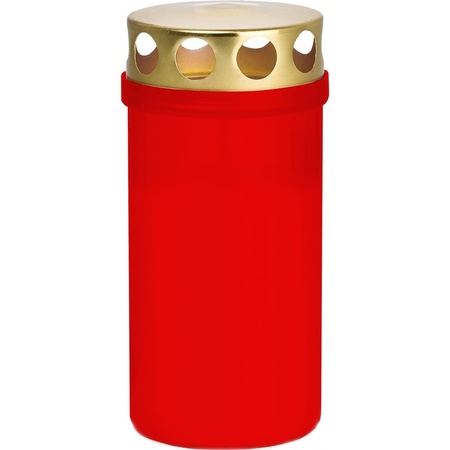 Red grave/memorial candle with lid - 6 x 12,6 cm - plastic - 2 days time