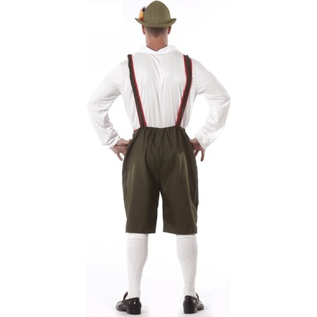 Green/red Tyrolean lederhosen dress up costume for men