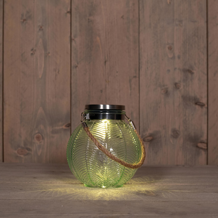 Green glass lantern on solar energy 16 cm garden lighting