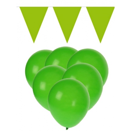15 groene ballonnen met 2 groene vlaggenlijnen