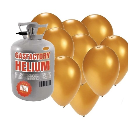 Helium tank with 30 golden balloons