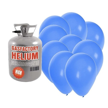 Helium tank with 50 blue balloons