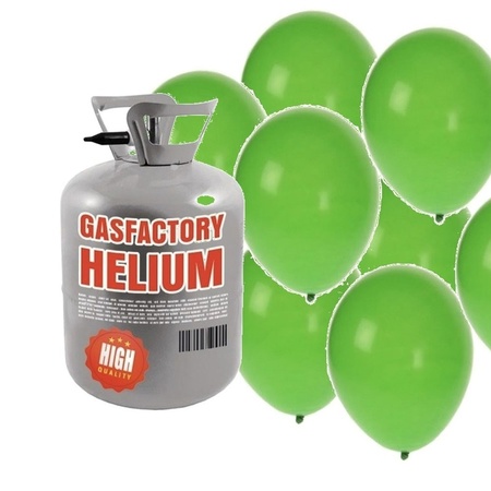 Helium tank with 50 green balloons