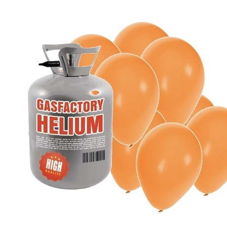 Helium tank with 50 orange balloons