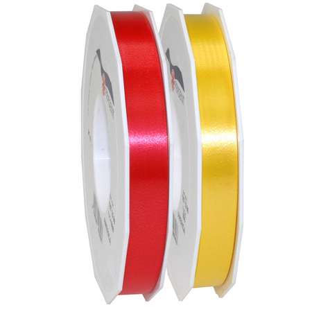 Hobby/decoration ribbons yellow and red 1,5 cm x 91 meters