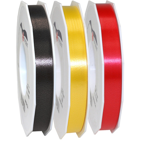 Hobby/decoration ribbons red/black/yellow 1,5 cm x 91 meters