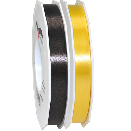 Hobby/decoration ribbons black and yellow 1,5 cm x 91 meters