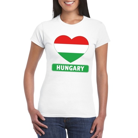 Hongaarse vlag in hartje shirt wit dames
