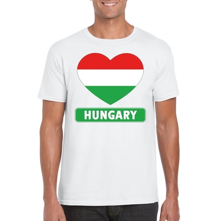 Hongaarse vlag in hartje shirt wit heren