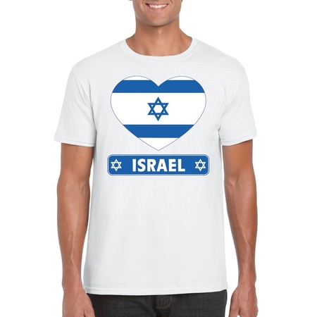 Israelische vlag in hartje shirt wit heren