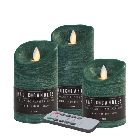 Candle set 3 emerald green LED candles with remote control