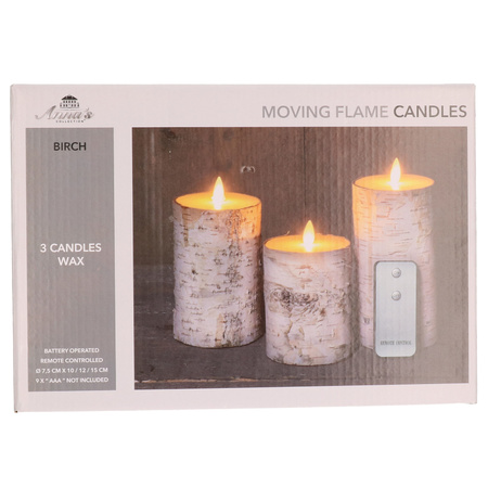Luxury candle set 3x white wood LED candles with remote control
