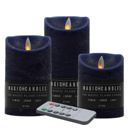 LED candles - set 3x pcs - dark blue with black metal tray 29,5 cm
