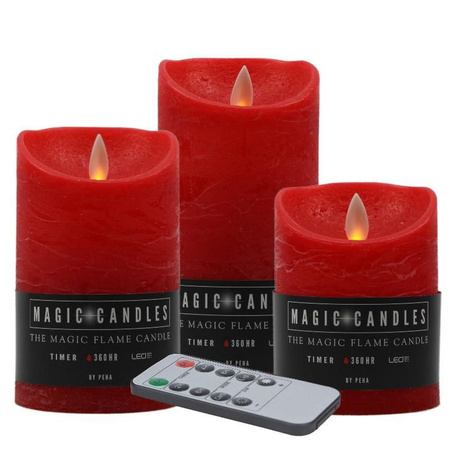 Candle set 3x pcs LED candles red with remote control