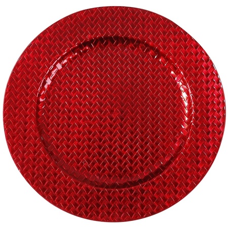 Kaarsenbord/plateau rood vlechtpatroon 33 cm rond