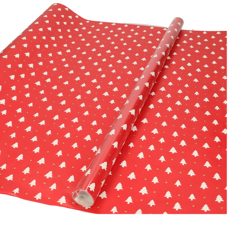 Christmas wrapping paper red with trees 200 x 70 cm