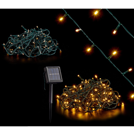 Kerstverlichting/party lights 200 warm witte LED lampjes op zonne-energie
