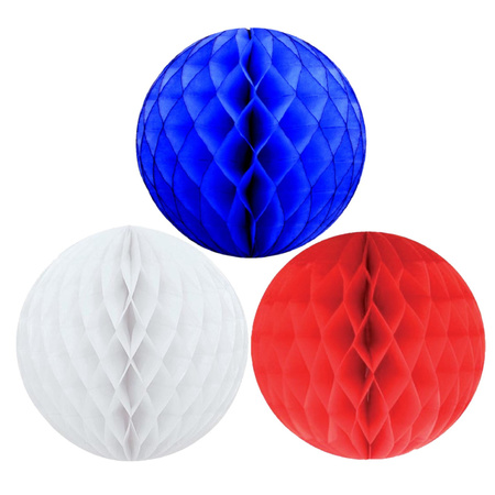 Christmas deco set 6x paper baubles 10 cm blue white and red