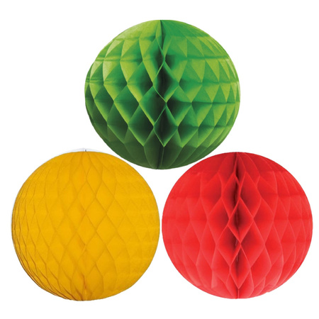 Christmas deco set 6x paper baubles 10 cm green goldyellow and red