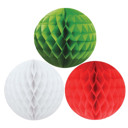 Christmas deco set 6x paper baubles 10 cm green white and red