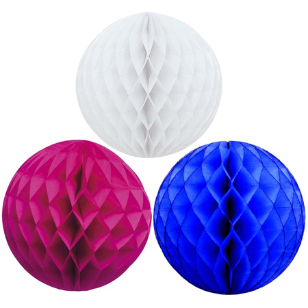 Christmas deco set 6x paper baubles 10 cm white blue and pink